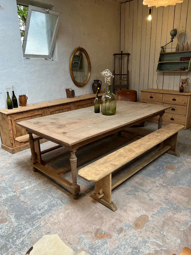 Large table d’atelier en chêne Début XXème