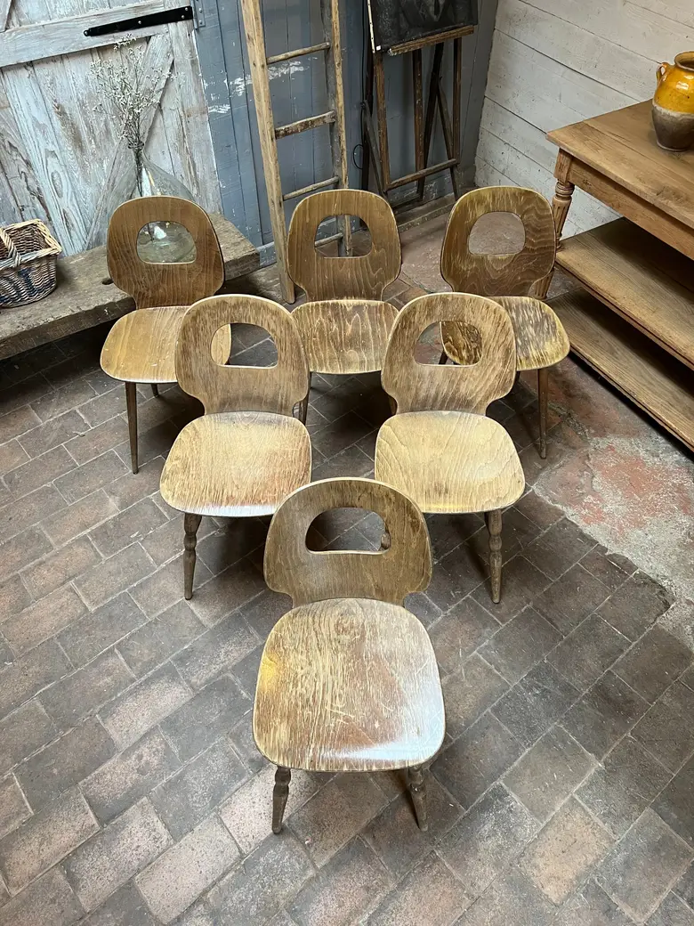 Lot de 6 chaises de bistrot Baumann Années 60