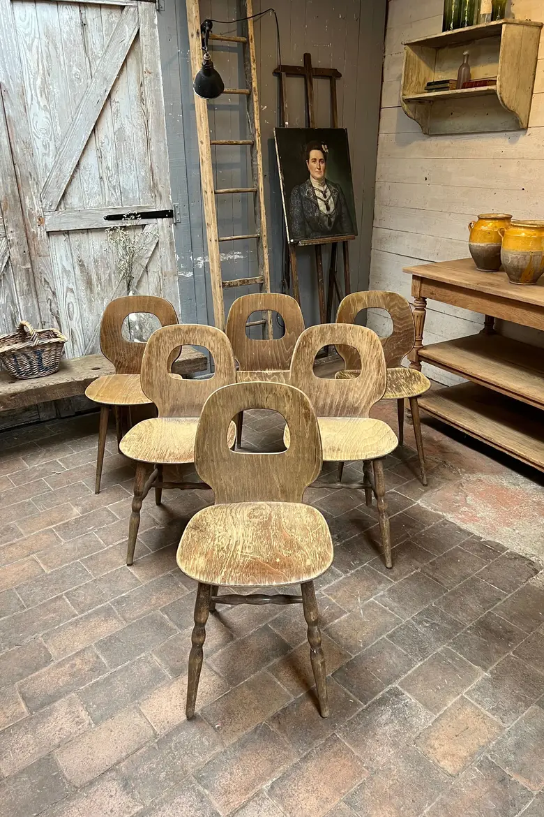 Lot de 6 chaises de bistrot Baumann Années 60