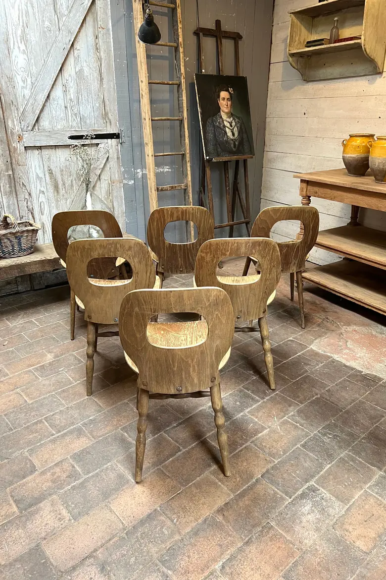 Lot de 6 chaises de bistrot Baumann Années 60