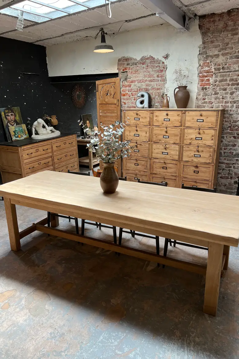 Massive table de ferme en chêne 1960