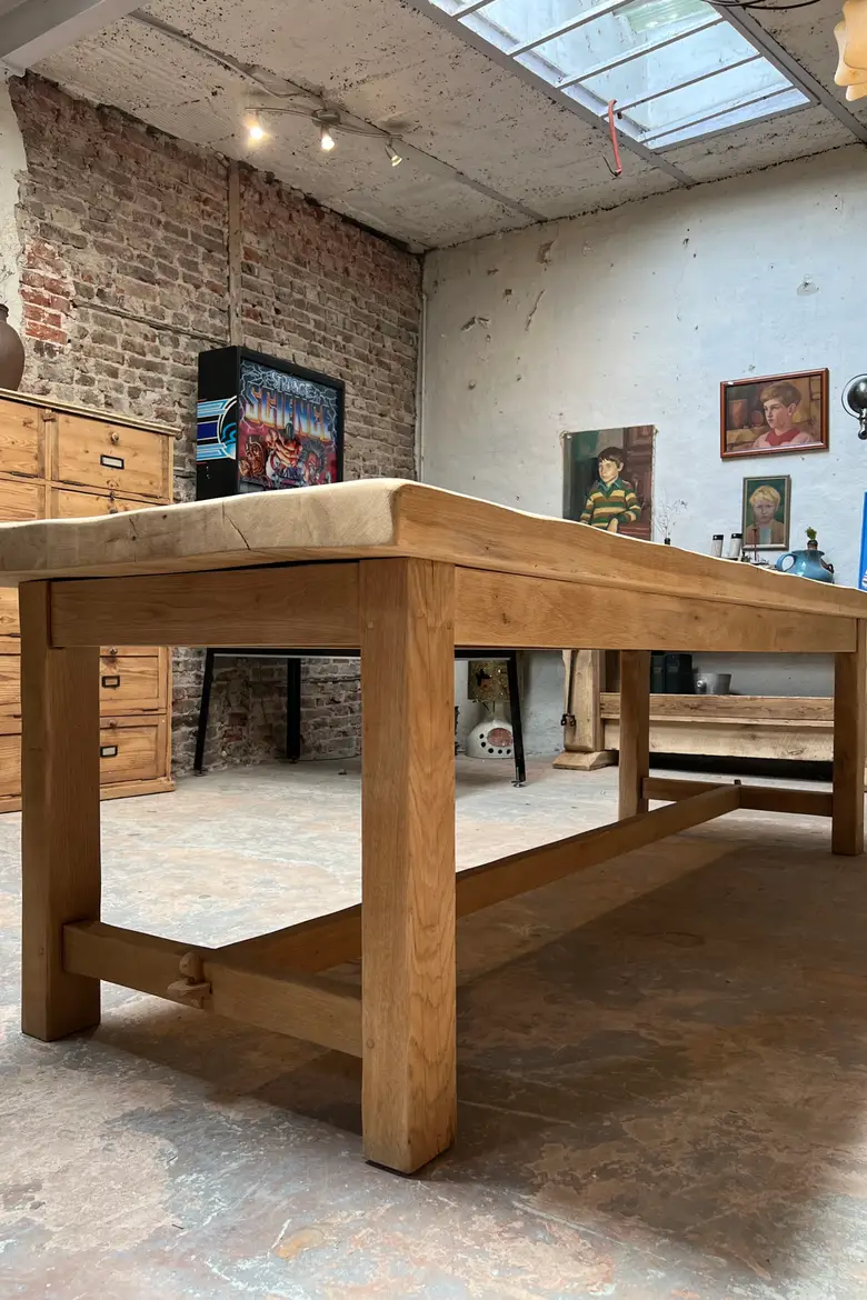 Massive table de ferme en chêne 1960