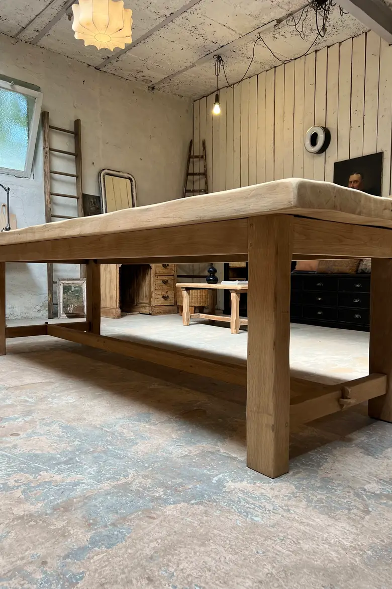Massive table de ferme en chêne 1960