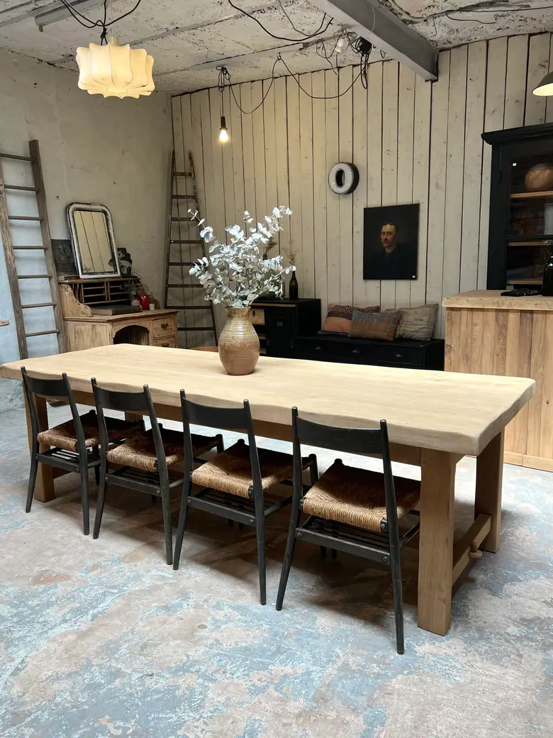Massive table de ferme en chêne 1960