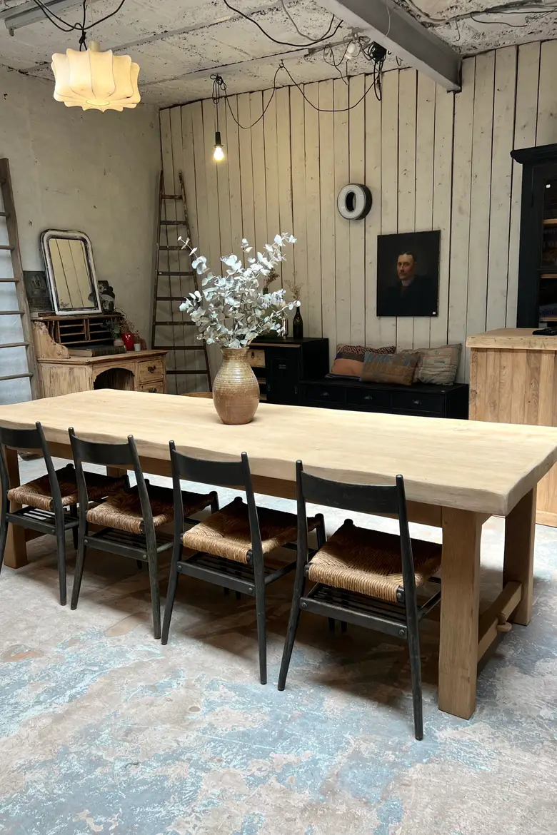 Massive table de ferme en chêne 1960