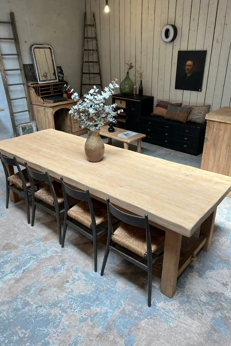 Massive table de ferme en chêne 1960