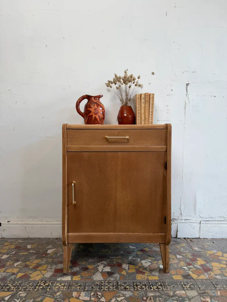 Meuble d’appoint vintage en chêne – Années 50/60