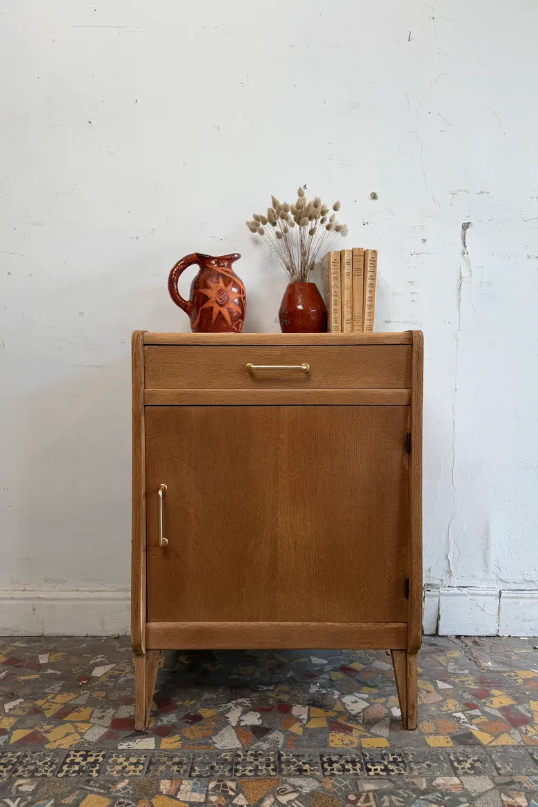 Meuble d’appoint vintage en chêne – Années 50/60