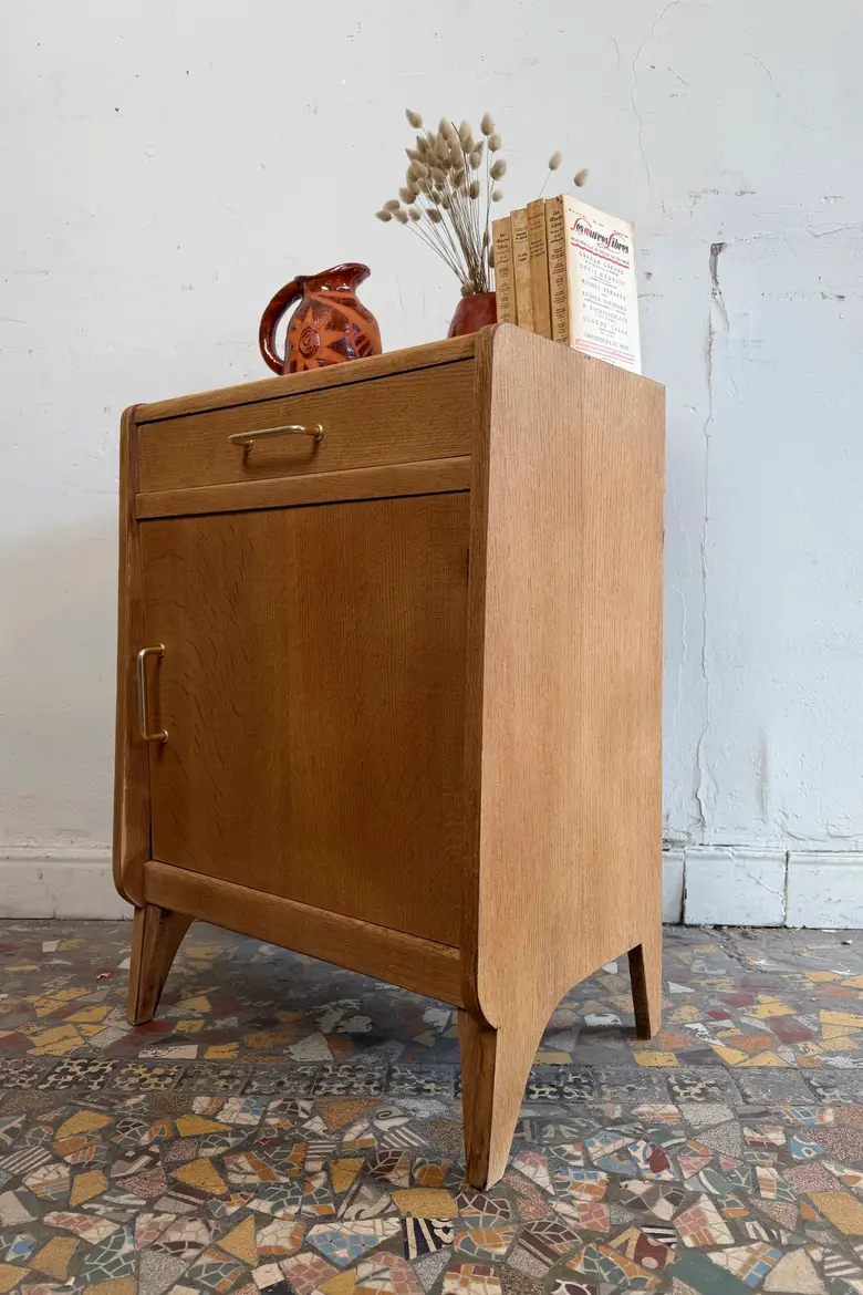 Meuble d’appoint vintage en chêne – Années 50/60