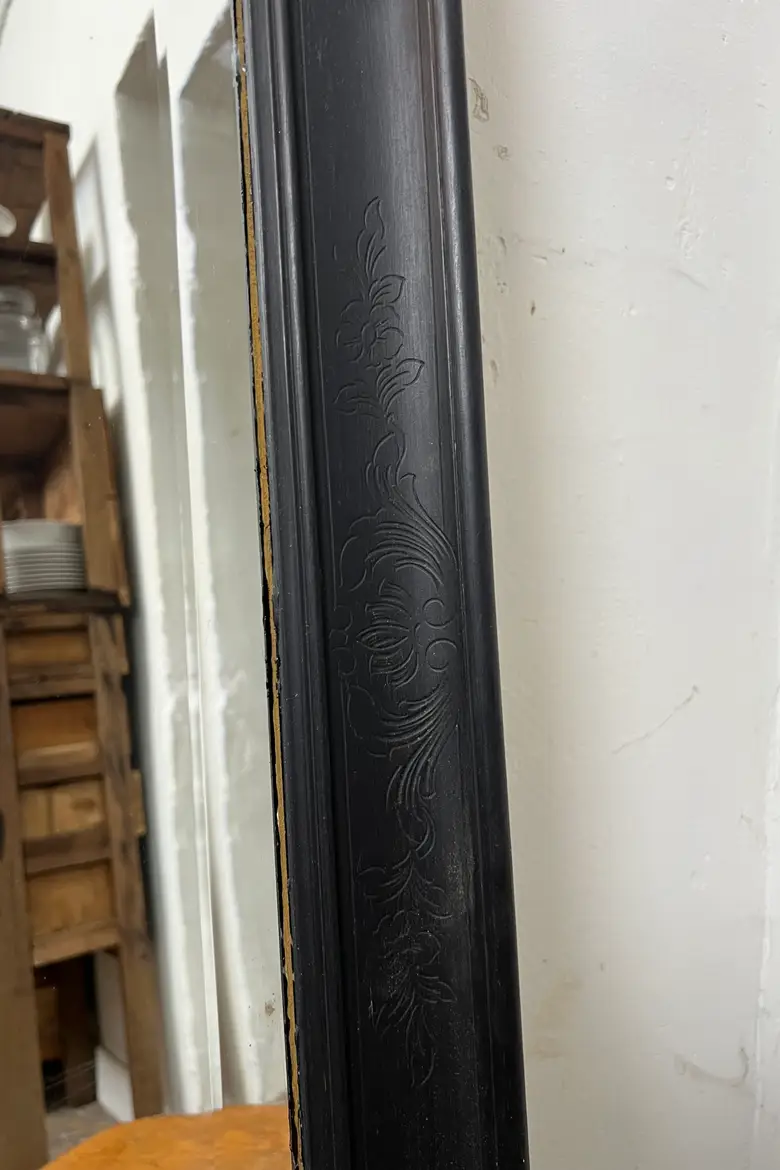 Miroir ancien peint en noir, années 50