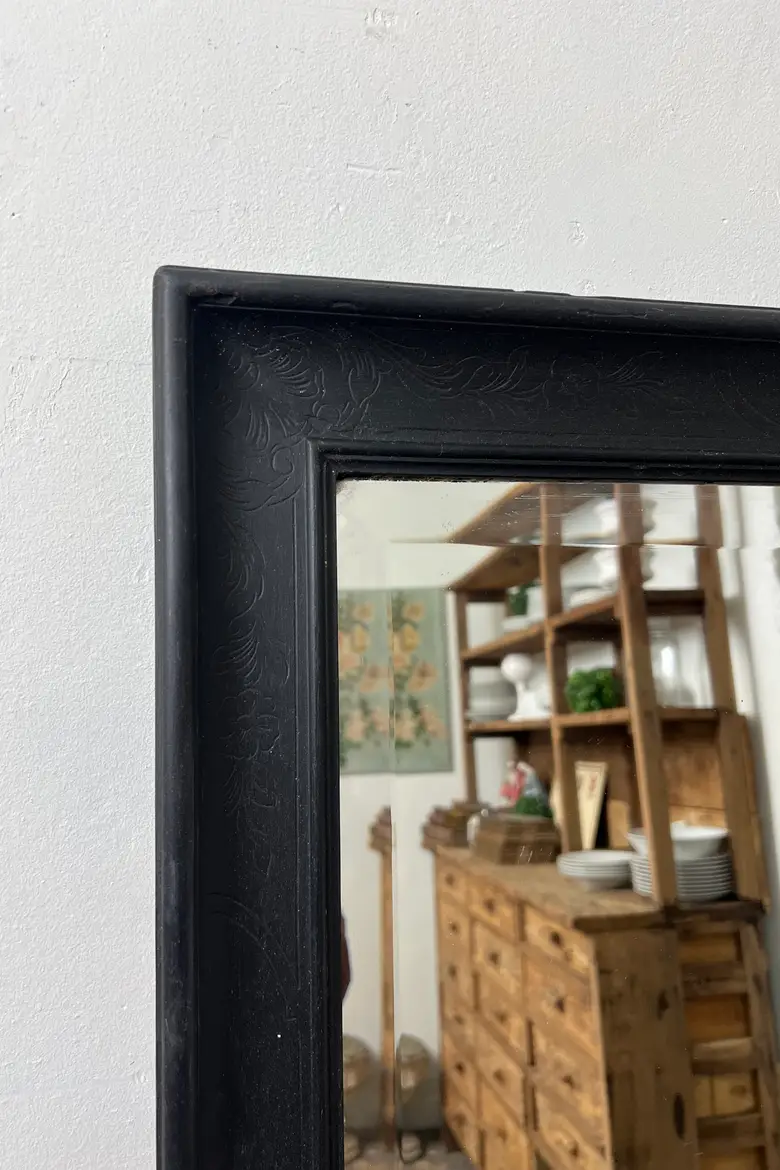Miroir ancien peint en noir, années 50