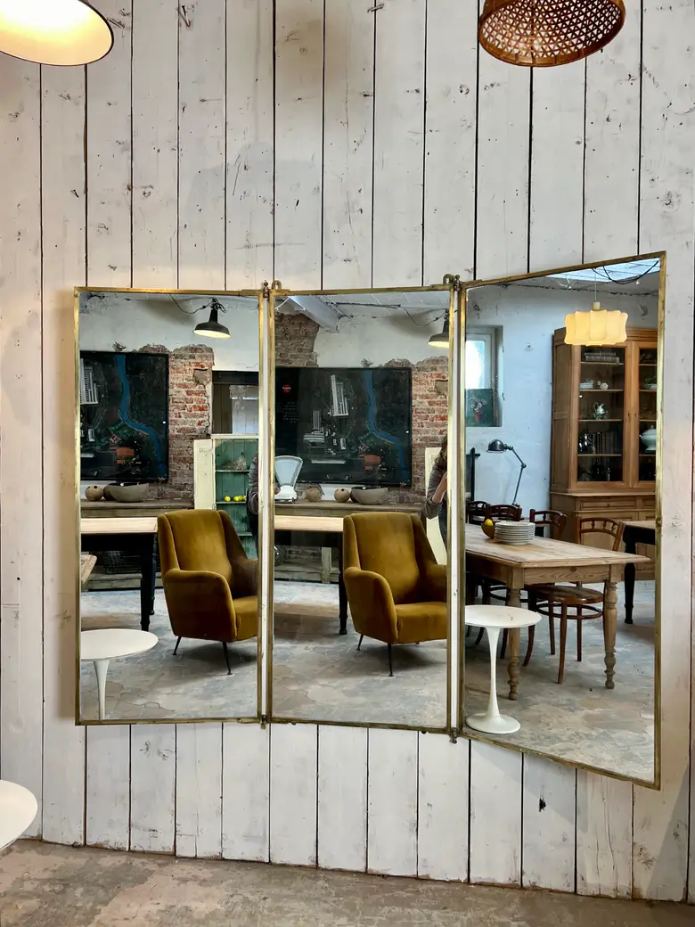 Miroir Brot triptyque en laiton 1920