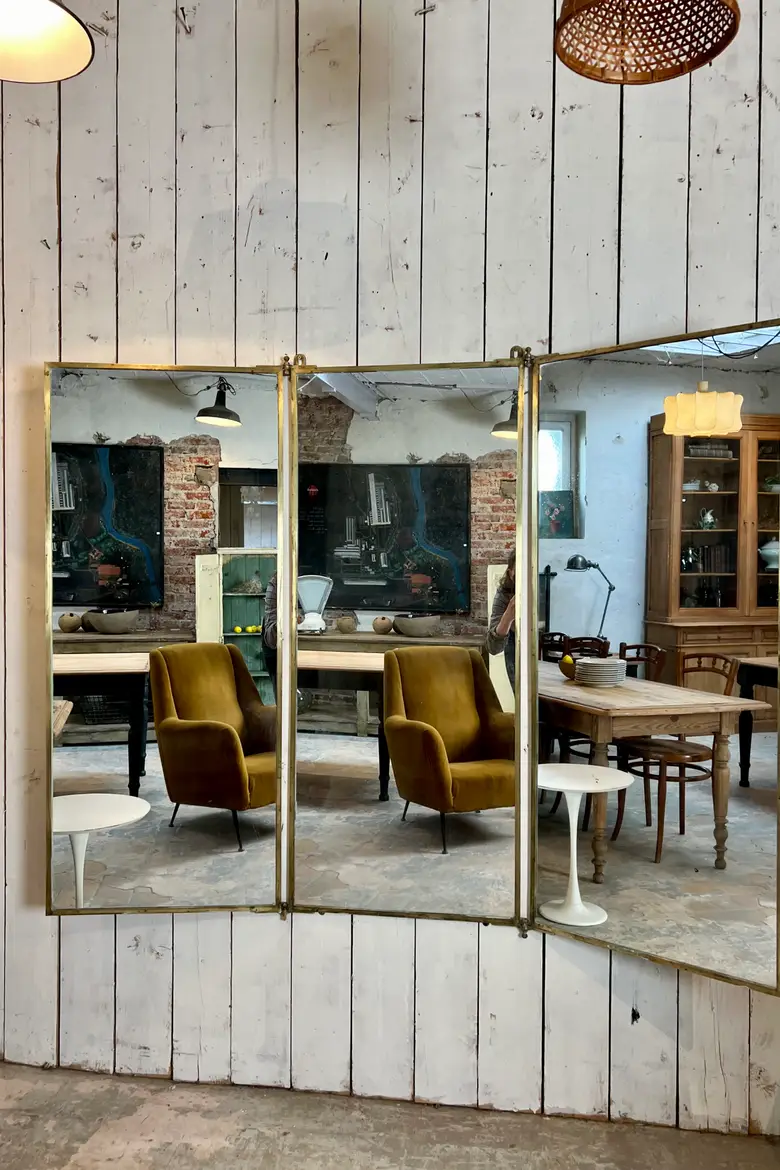 Miroir Brot triptyque en laiton 1920