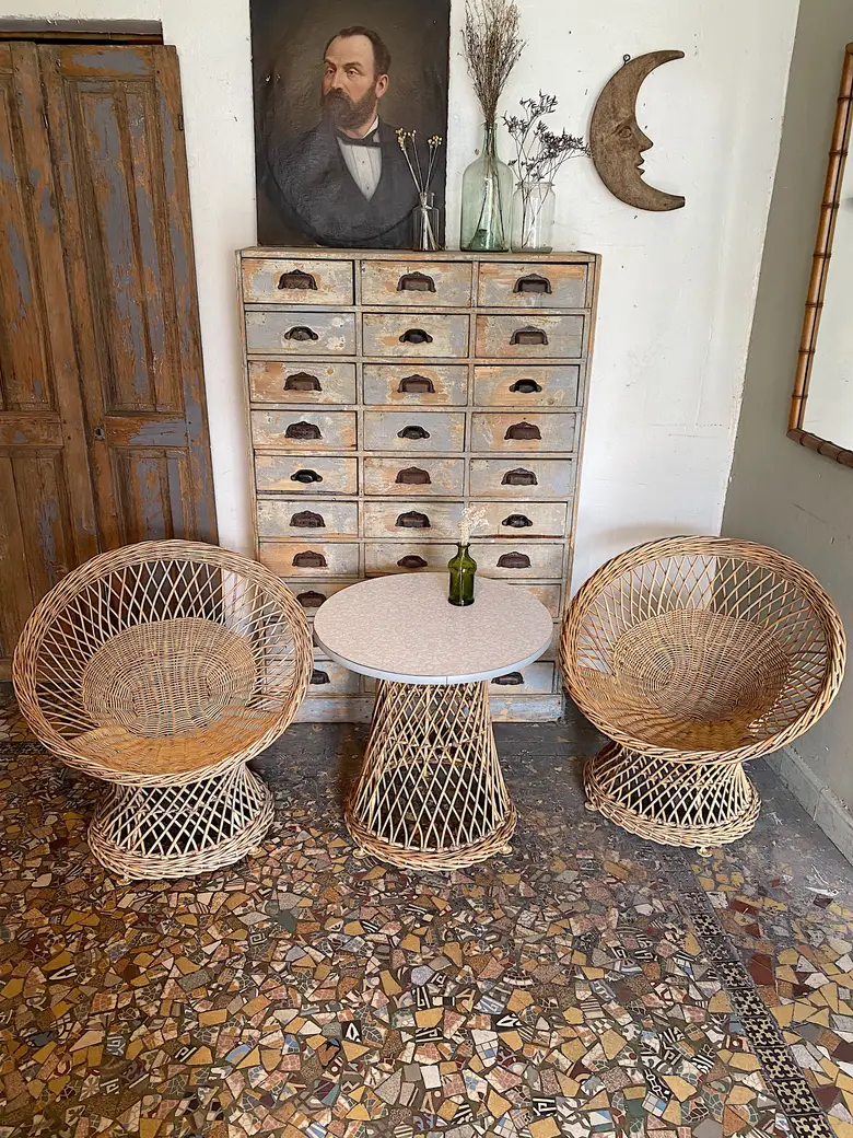 Mobilier de jardin en rotin Années 50