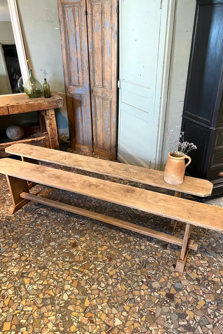 Paire de bancs en chêne Début XXème