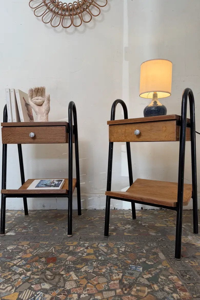 Paire de chevets d’internat vintage – Style Jacques Hitier