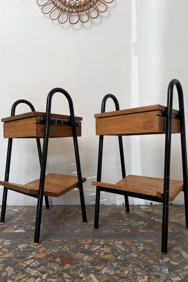 Paire de chevets d’internat vintage – Style Jacques Hitier