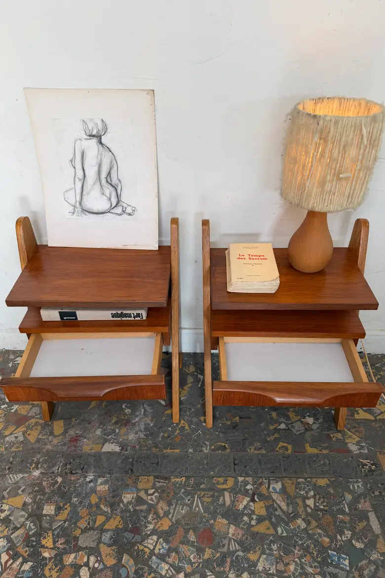 Paire de chevets scandinaves en chêne et teck — années 60