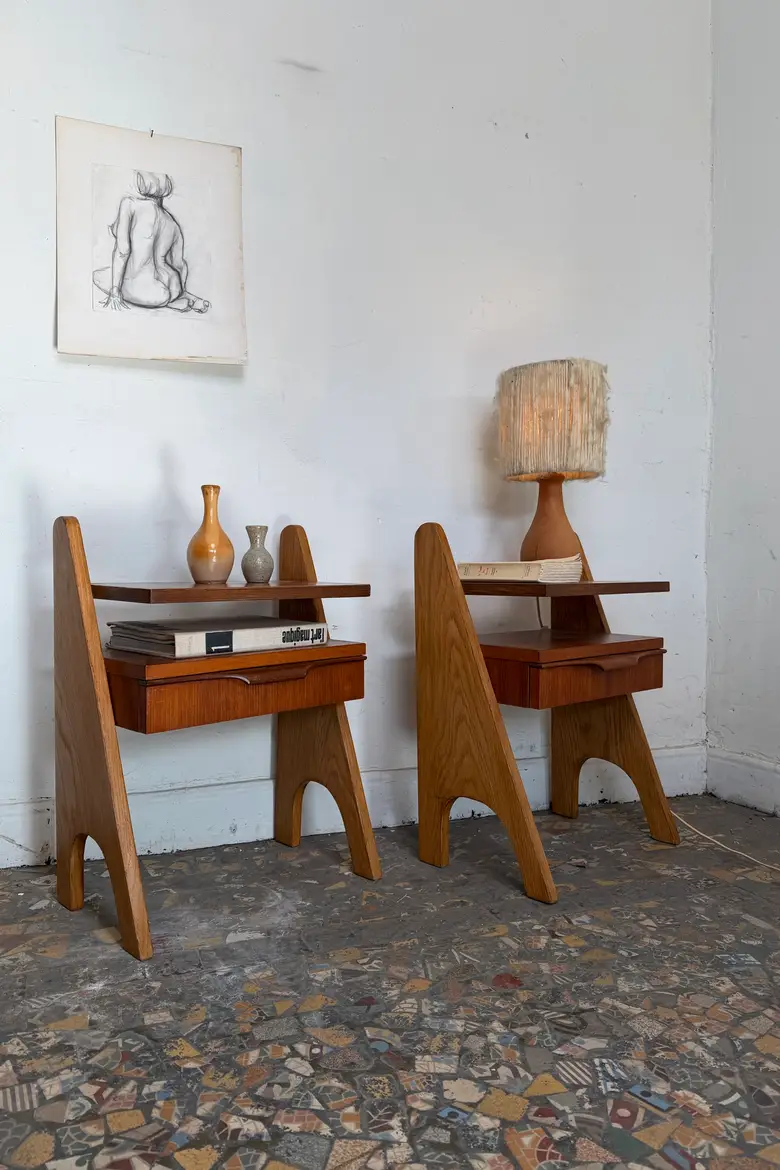 Paire de chevets scandinaves en chêne et teck — années 60