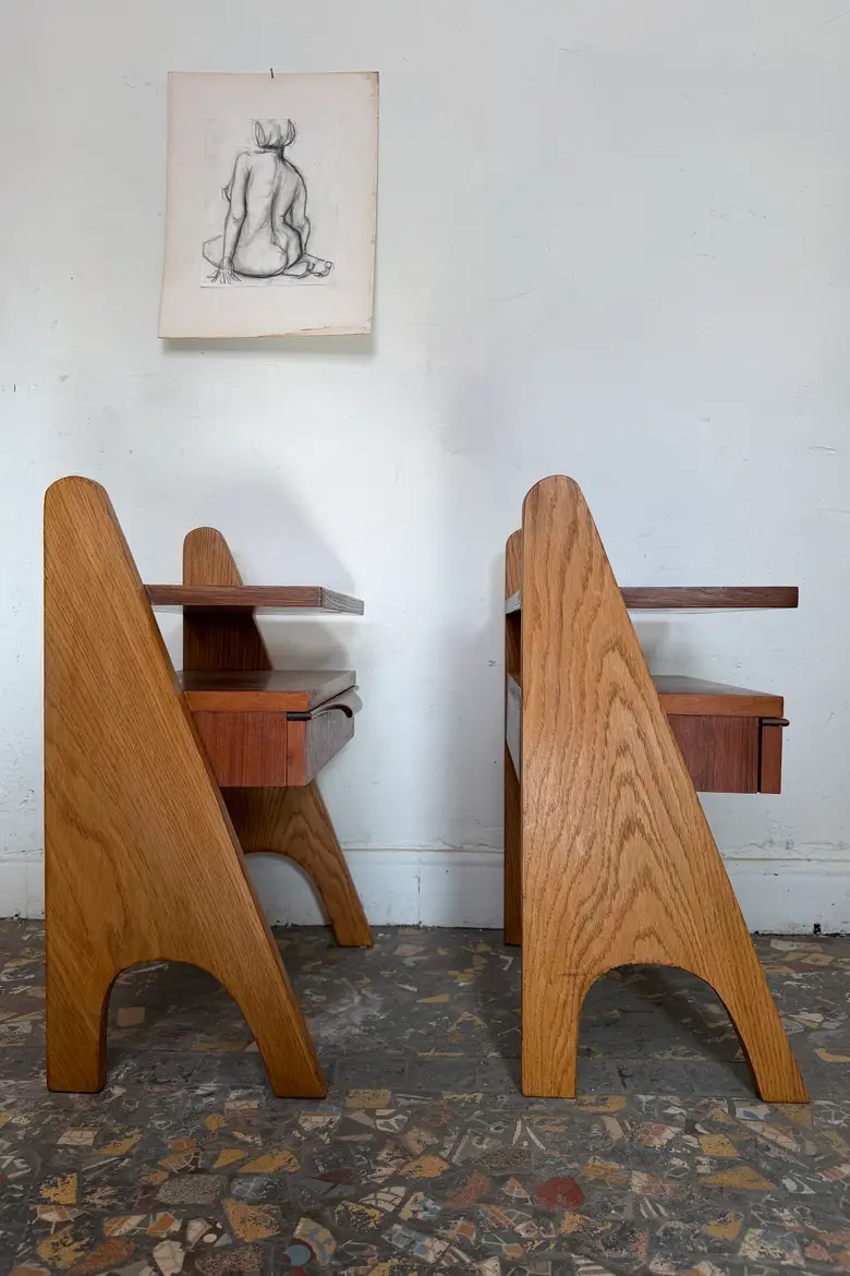 Paire de chevets scandinaves en chêne et teck — années 60