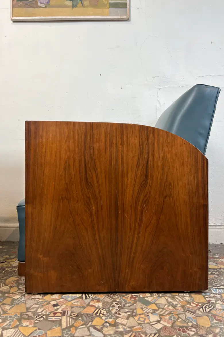 Paire de fauteuils Art Déco en cuir bleu