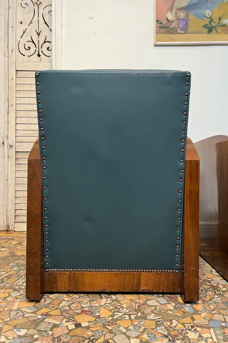 Paire de fauteuils Art Déco en cuir bleu