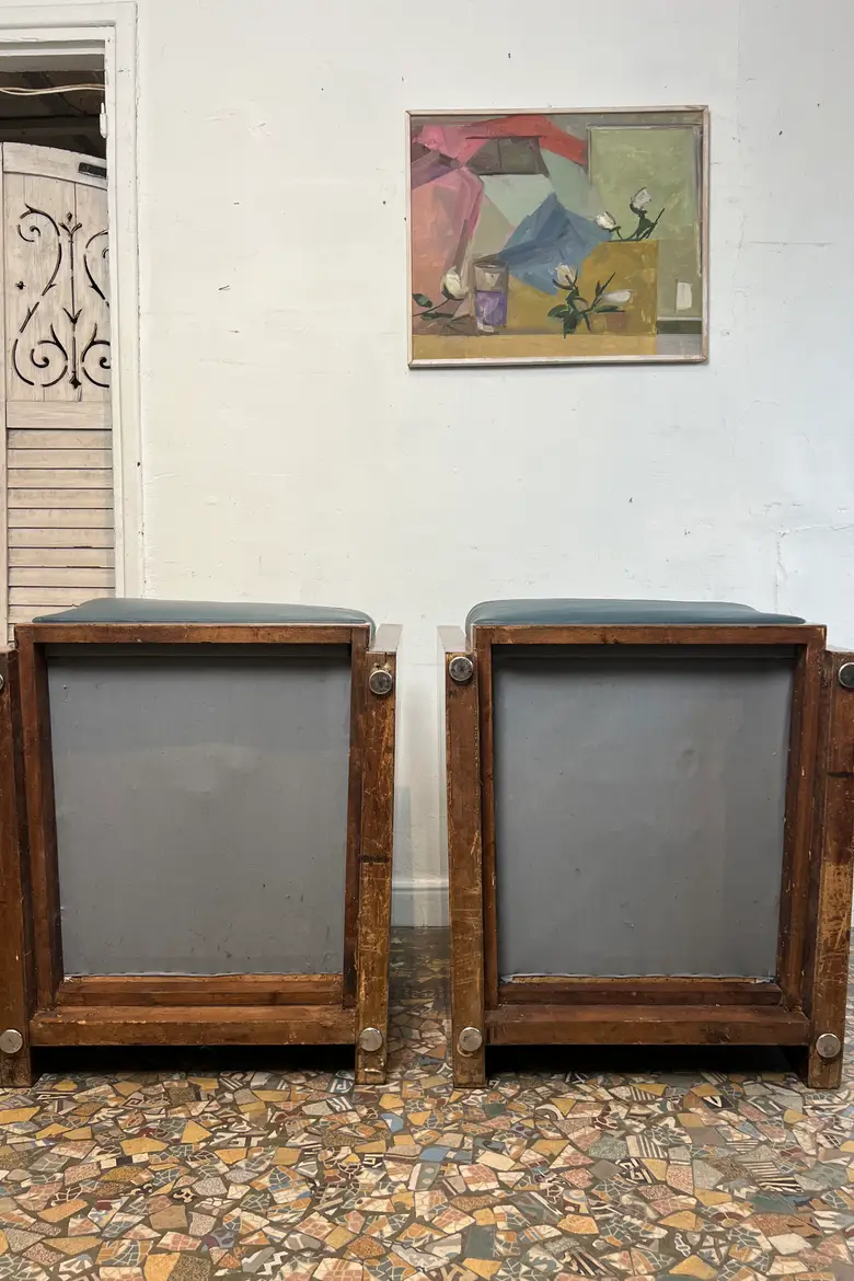 Paire de fauteuils Art Déco en cuir bleu