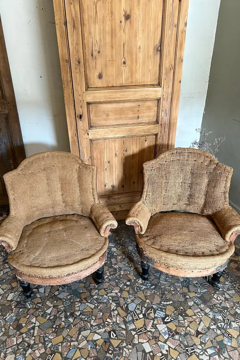 Paire de fauteuils crapauds de style Napoléon III Début XXème