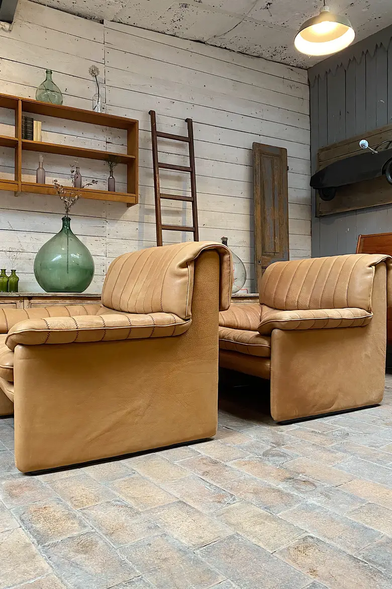 Paire de fauteuils De Sede DS 86  en cuir Années 70