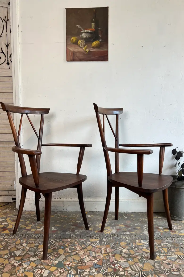 Paire de fauteuils en hêtre – Années 60