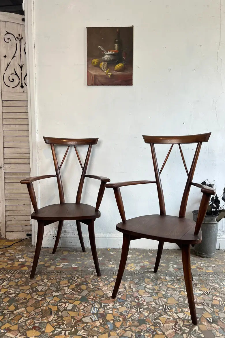 Paire de fauteuils en hêtre – Années 60