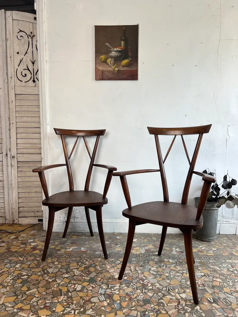 Paire de fauteuils en hêtre – Années 60