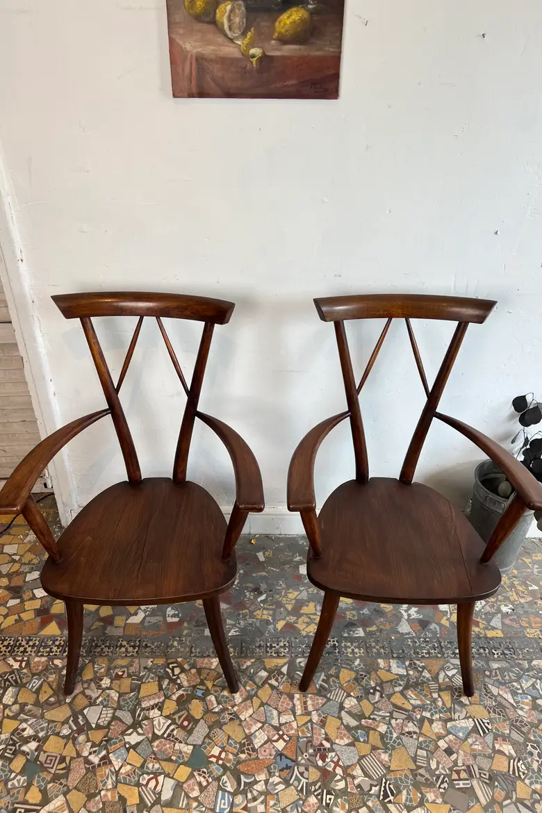 Paire de fauteuils en hêtre – Années 60