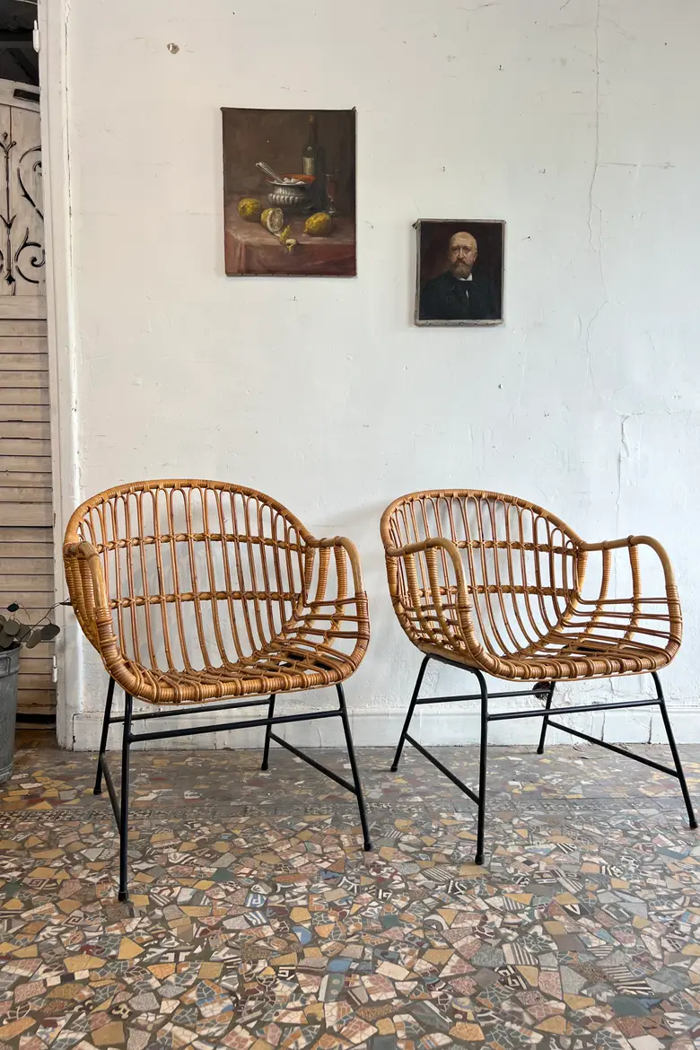 Paire de fauteuils en rotin – Années 50