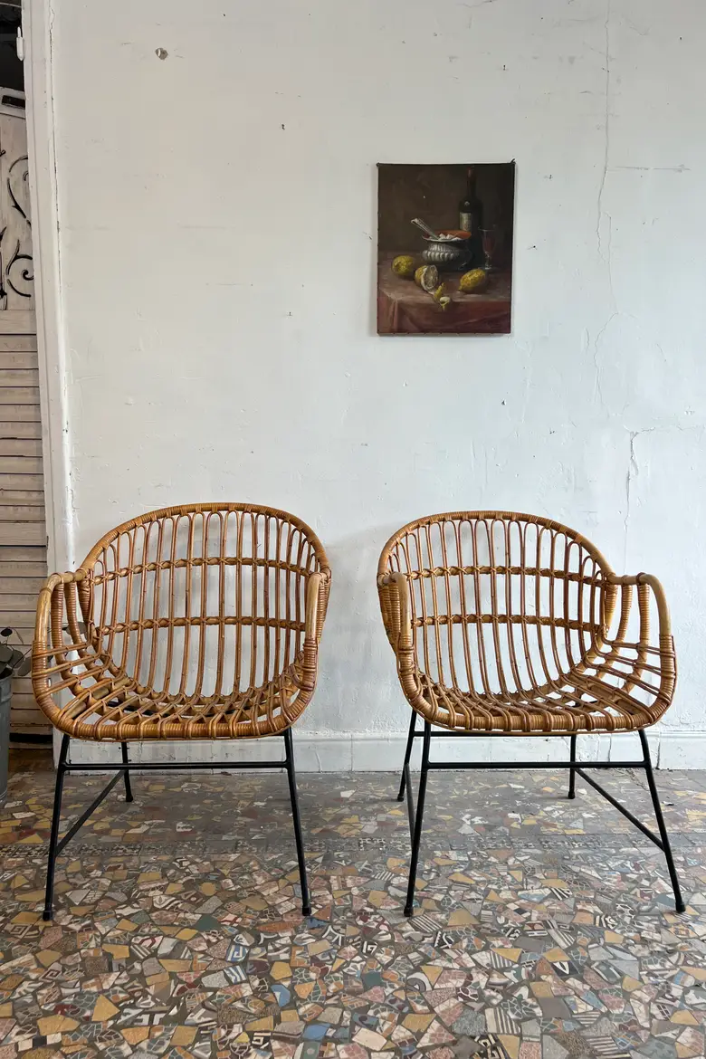 Paire de fauteuils en rotin – Années 50