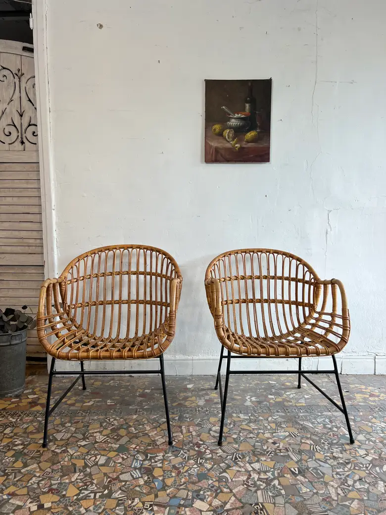 Paire de fauteuils en rotin – Années 50