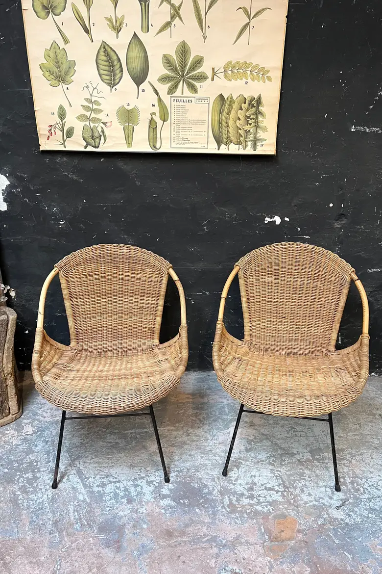 Paire de fauteuils en rotin Années 50
