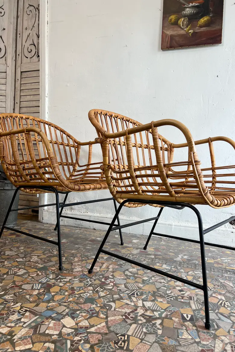 Paire de fauteuils en rotin – Années 50