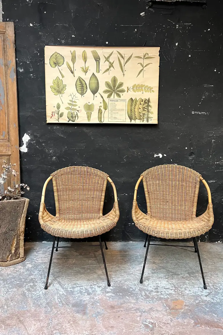 Paire de fauteuils en rotin Années 50