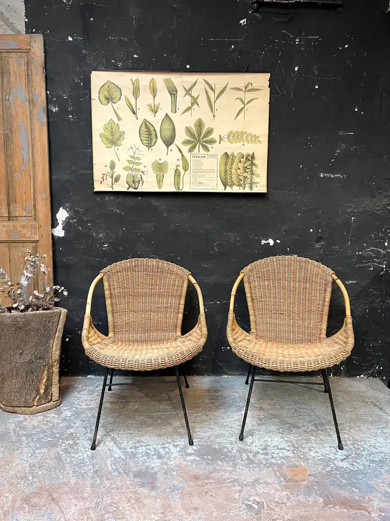 Paire de fauteuils en rotin Années 50