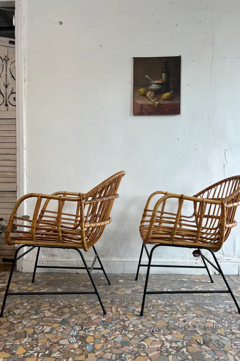 Paire de fauteuils en rotin – Années 50