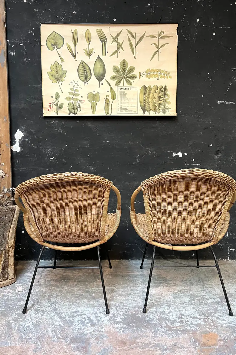 Paire de fauteuils en rotin Années 50