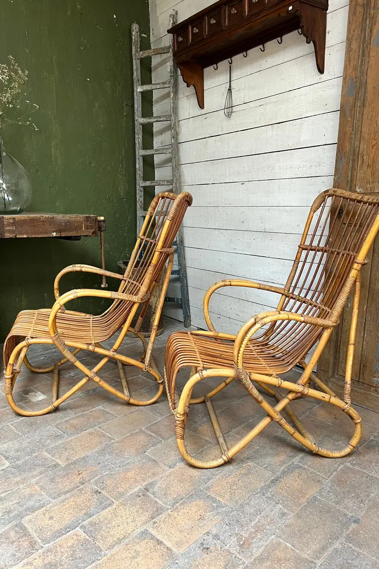 Paire de fauteuils en rotin Années 60