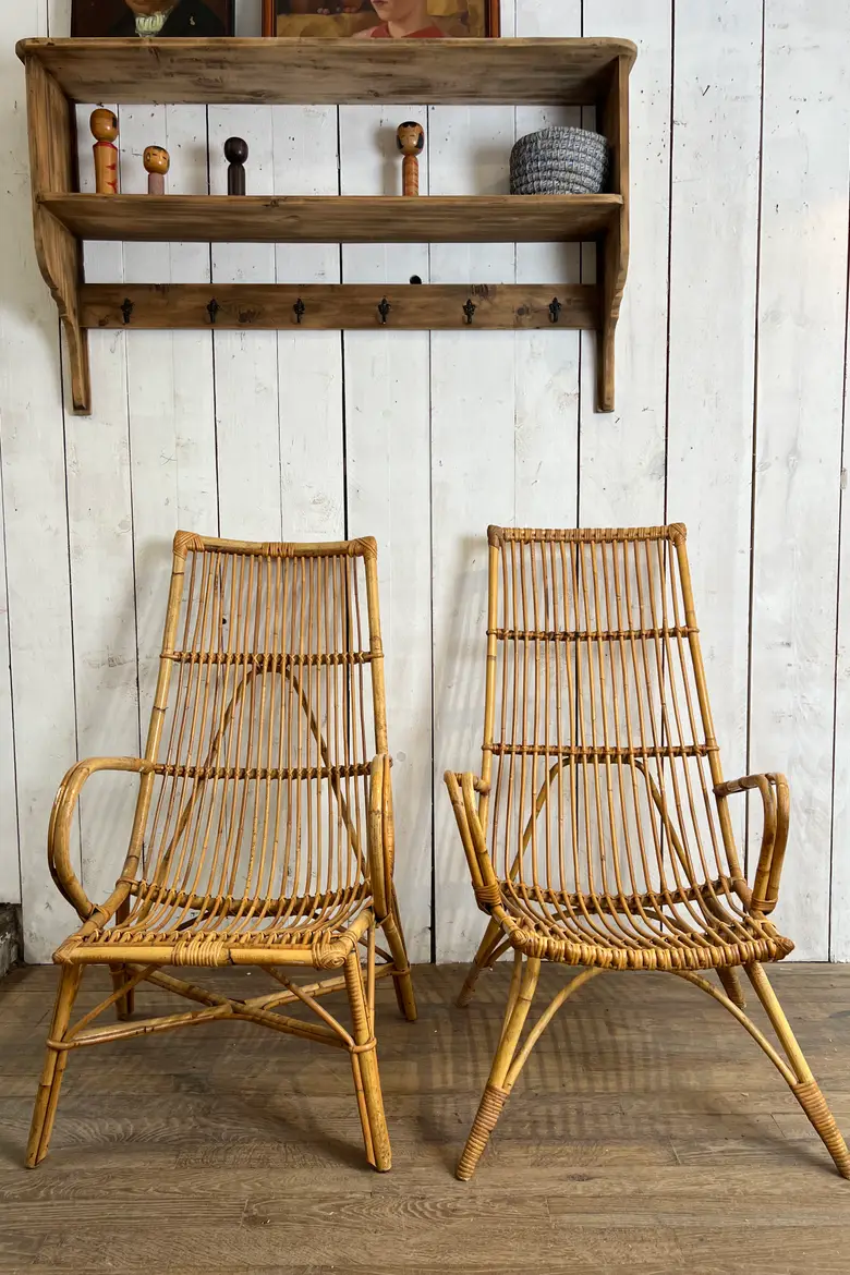 Paire de fauteuils en rotin Années 60