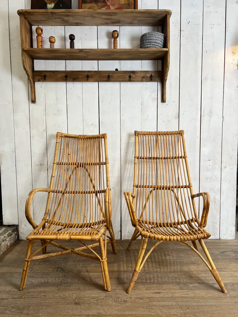 Paire de fauteuils en rotin Années 60