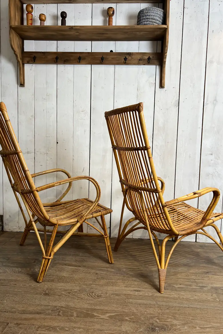 Paire de fauteuils en rotin Années 60