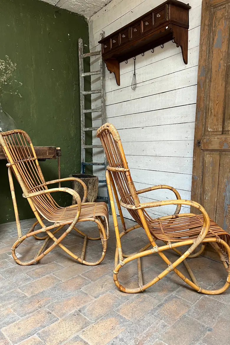 Paire de fauteuils en rotin Années 60