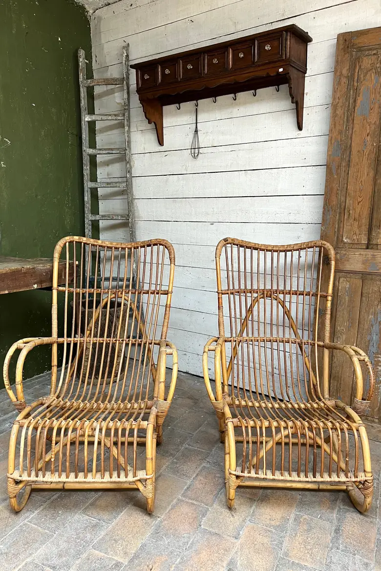 Paire de fauteuils en rotin Années 60