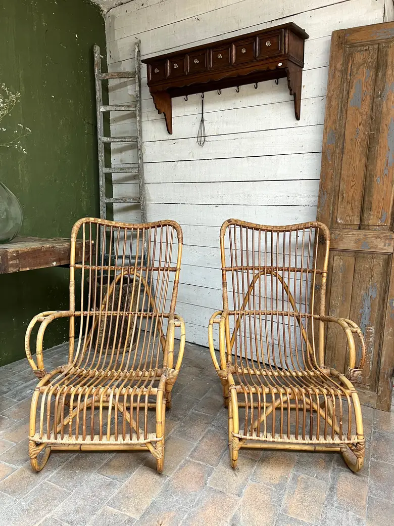 Paire de fauteuils en rotin Années 60