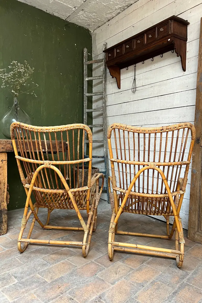 Paire de fauteuils en rotin Années 60